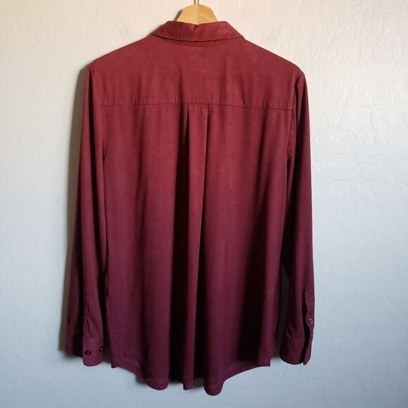 Chico's Everyday Faux-Suede Button Front Shirt Long Sleeves Maroon Women's Large - Picture 8 of 11